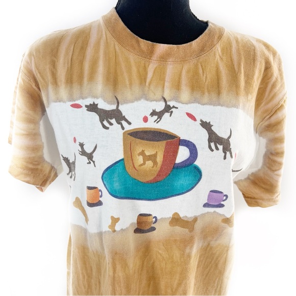 Branning Vintage Tie Dyed Hand-Stenciled Coffee Cups & Dogs T-Shirt Size Medium - Picture 6 of 16